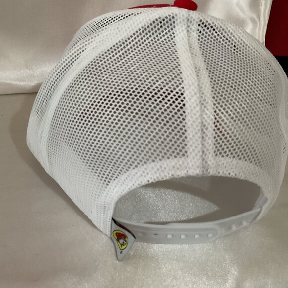 Buc-Ees Red & White Mesh Trucker Hat With Embroidered Beaver Logo Adjustable Sna - Picture 3 of 5